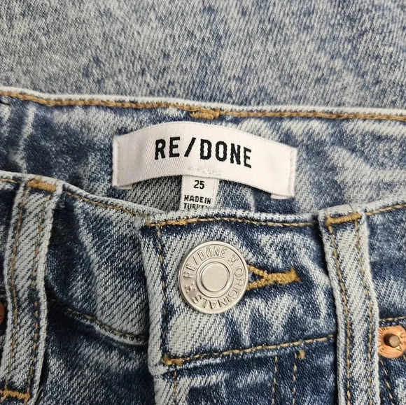 Re/done original 70s stove pipe in calm waters straight leg raw hem jeans NWOT - Picture 4 of 6